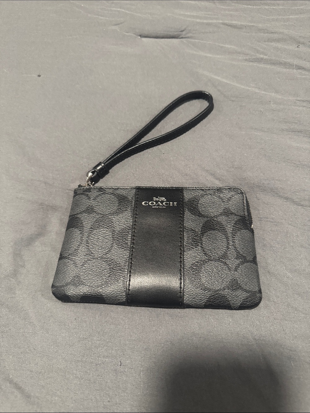 Coach Black Signature Canvas Wristlet with Leather Accent